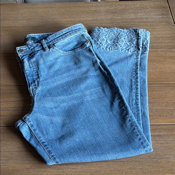 Ralph Lauren Y2K denim embroidered eyelet hems Women’s Jeans high-rise Size 12 - Picture 3 of 10
